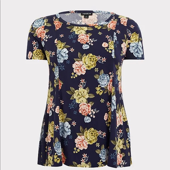 Torrid Navy Floral flare shirt - Picture 4 of 6